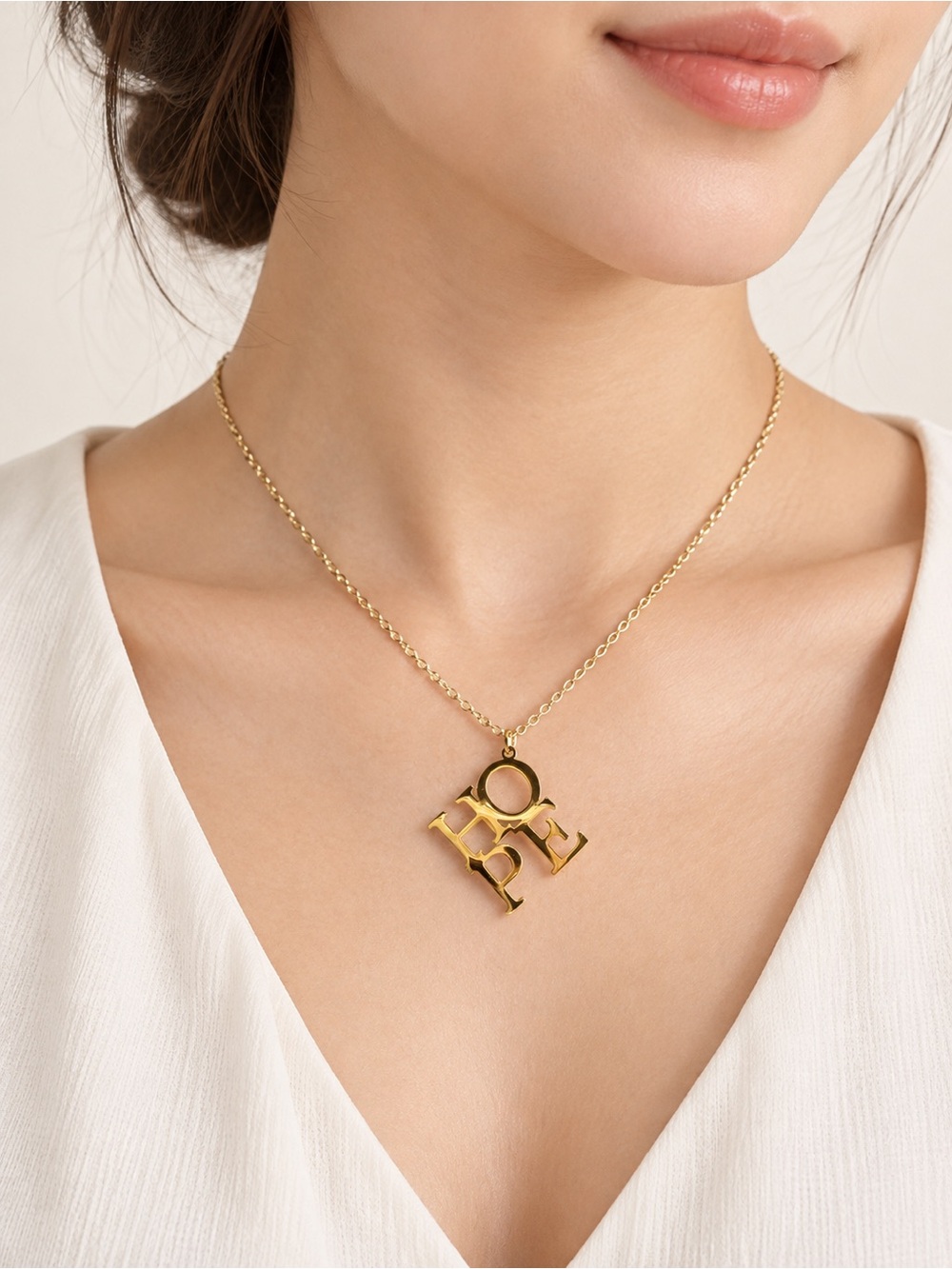 Gold 'HOPE' Pendant Necklace - Women's Jewelry steel 316L